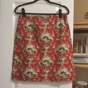 Red Toile print pencil skirt